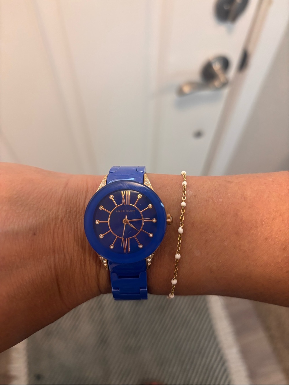 Anne Klein Royal Blue Resin Bracelet Watch with Gold Accents